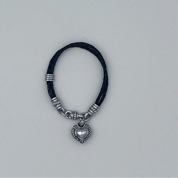 Judith Ripka Sterling Silver Braided Black Leather CZ Heart Charm Bracelet 7” - Picture 5 of 6